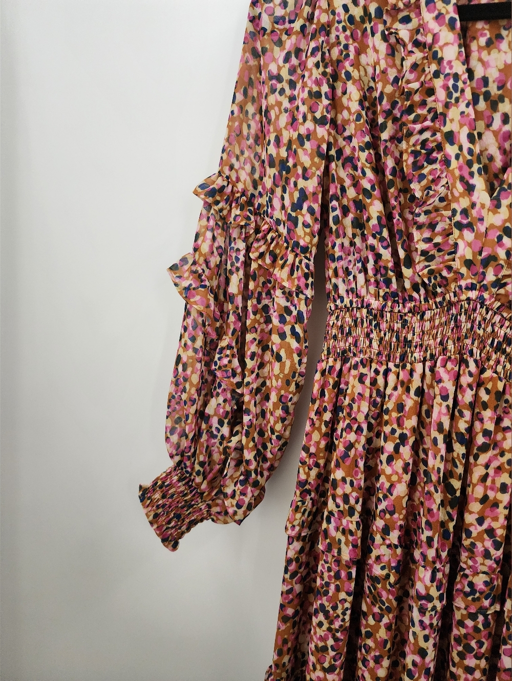 Hale Bob XSmall L/S Maxi, V Neck, Ruffle Sleeves, Cinched Waist, Maxi Dress - Picture 3 of 6
